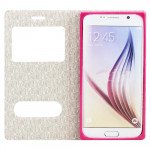 Wholesale Samsung Galaxy S6 Edge Slim Window View Magnetic Flip Leather Case (Hot Pink)